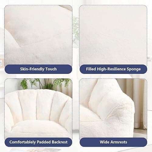 mikibama 41.4" Bean Bag Chair with Arms,Comfy Faux Fur Boneless Beanbag Chairs for Adults and Kids, Channel Tufted Lazy Floor Sofa Chair for Living Room Apartment,Bedroom Dorm(Beige) thumbnail 7
