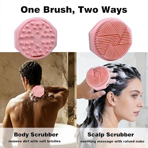 PeaKalo Silicone Body Scrubber for Men Women, Dual-Sided Bath Brushes Gentle Exfoliating Body Scrubber Scalp Massager for Deep Cleansing, Soft Silicone Loofah Body Washing Brushes (Pink) thumbnail 2