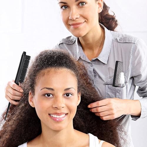 Geiserailie 3 Pcs Slick Back Hair Brush Set Bristle Brush Edge Control Teasing Comb for Women Black Hair(Black) thumbnail 5