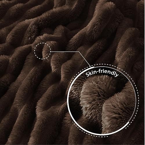 Exclusivo Mezcla Fleece Throw Blanket for Couch, Super Soft Striped Jacquard Bed Blanket, Lightweight Fuzzy Cozy for All Seasons, 127x152 CM, Coffee thumbnail 7