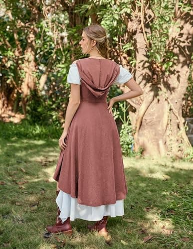 Scarlet Darkness Renaissance Hood Dress for Women Medieval Costume Underbust Pirate Dresses with Pockets thumbnail 7