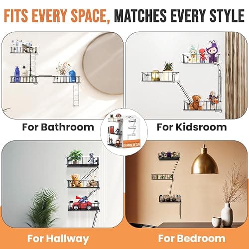 HouseofZizu Fire Escape Shelf, 3 Tier Action Figure Shelf with Screws & Screwdriver, New York Metal Decorative and Unique Rustic Trinket Shelves for Home Décor, & Bedroom, Black thumbnail 7