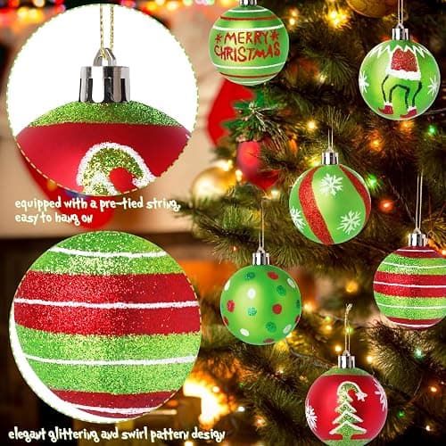 Wninbu 12 Pcs 2.4 Inch Christmas Ball Ornaments for Tree,Red and Green Glittering Hanging Bulbs Pendants for Christmas Tree Decorations thumbnail 4