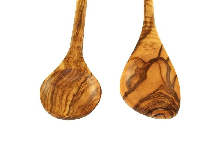 Set of 2 Olive Wood Round Cooking Spoons with Corner thumbnail 2