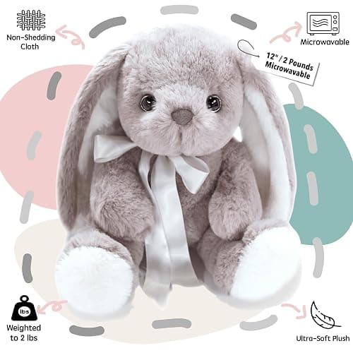 uoozii Warmable Bunny Stuffed Animal - Microwavable 12" | 2 Pounds Unscented Weighted Stuffed Animals Non-Shedding Bunny Plush Coolable & Heatable Warm Gifts for Kids & Adults thumbnail 5