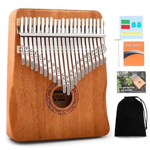 Kalimba Thumb Piano,YUNDIE Potable 17 Keys Mbira Finger Piano with Tune Hammer and Study Instruction,Musical Instruments Gift for Adult Beginners Professional (Brown, 21keys) - Image 1