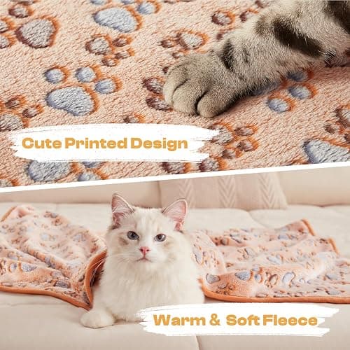 1 Pack 3 Blankets Super Soft Fluffy Premium Fleece Pet Blanket Flannel Throw for Dog Puppy Cat Paw Brown/Pink/White Small(23x16 inch) thumbnail 2