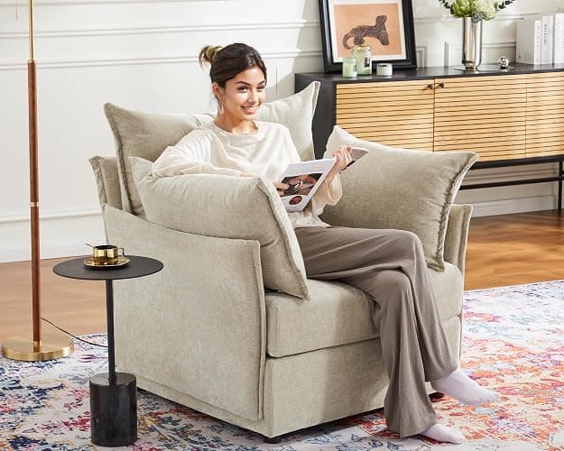 ABCASA Oversized Accent Chair, Upholstered Modern Sofa Chair with Removable Backrest & Detachable Cover, 24.5" Deep Seat Large Reading Armchair for Living Room Bedroom Office - Chenille Beige Set of 2 thumbnail 2