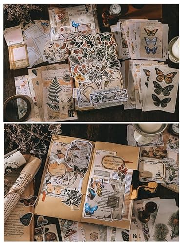 200PCS Vintage Scrapbooking Supplies Kit for Journaling, Scrapbook Sticker Paper Pack for for Bullet Journals Junk Journal Planners Aesthetic Cottagecore Room Decor Wall Art Collage Album (Nature) thumbnail 7