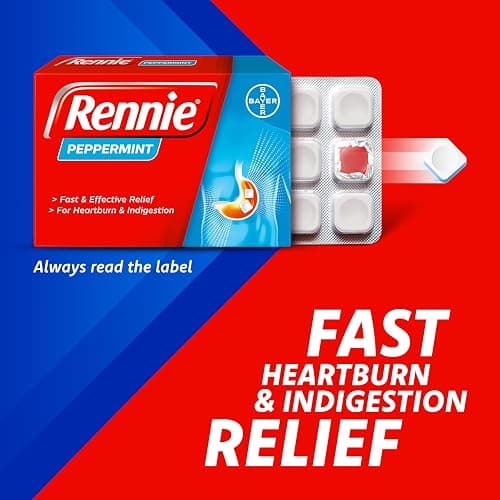 Rennie Peppermint Antacid Chewable Tablets, Heartburn Indigestion, 96 Pack | For Heartburn And Indigestion, Chewable Tablets, Neutralise Excess Stomach Acid, With Calcium Carbonate & Magnesium Carbonate thumbnail 2