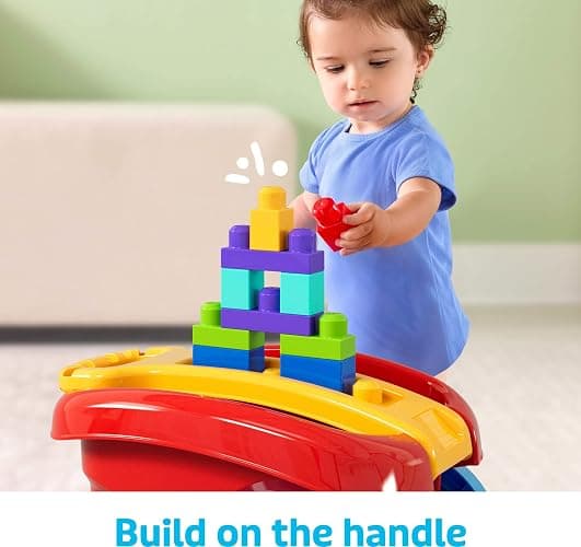 Mega Bloks First Builders Toddler Building Toy, Block Scooping Pull Wagon with 20 Pieces and Built-in Storage, Picks Up Blocks, Red, Kids Ages 1+ thumbnail 5