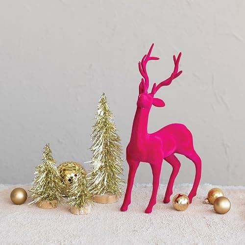 Creative Co-Op Flocked Plastic Standing Reindeer Decor, Pink thumbnail 2
