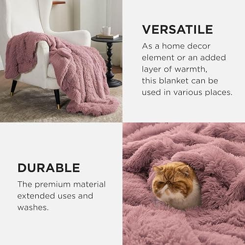 Bedsure GentleSoft Fluffy Dusty Pink Throw Blanket Gifts for Women, Girls, Soft Fleece Cozy Fuzzy Sherpa Plush Warm Minky Thick Faux Fur Throws for Couch, Dark Pink Decor Blanket Gifts for Her, 50x60 thumbnail 5