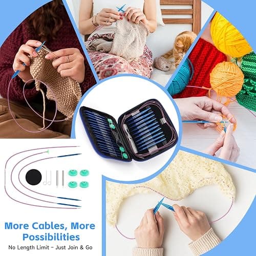 Interchangeable Circular Knitting Needles Set, 13 Pairs (26pcs) Aluminum Knitting Needles Kit, Sizes 3.0mm-10.0mm, Knitting Needle Case & Accessories, for Knitting Projects, Beginners & Advanced thumbnail 5