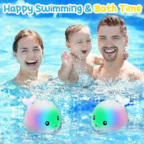 TFS TOP·FANS Whale Bath Toy Baby Gifts: Bath Toys for Toddlers 1-3 Sprinkler Light Up Bathtub Water Stuff Shower Newborn Boy Essentials 3 4 5 7 8 9 18 Pool 6-12 Month Old Girls Birthday Accessories - White thumbnail 6