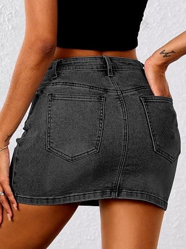 ELLEVEN Stretchy Mini Jean Skirt for Women,Low Waist Denim Skirts with Pockets thumbnail 3