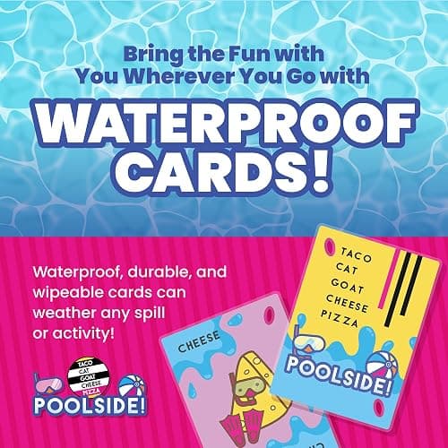 Taco Cat Goat Cheese Pizza Pool Edition Wildly Entertaining Waterproof Card Game for Outdoor Game Days | Easy to Play with 10 Minute Rounds | Fun for Kids, Teens, Adults, and Families | 2-8 Players thumbnail 4