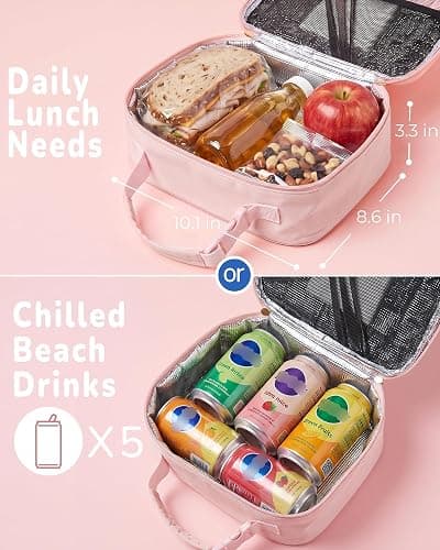 Aosbos Insulated Pink Lunch Bag for Women,Cute Small Lunch Box for Kids | 5L Capacity,5H Cold Insulation,Easy Clean Lining, Dual Metal Zippers,Water-Resistant thumbnail 3