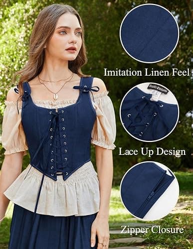 SCARLET DARKNESS Women's Renaissance Corset Tops Vintage Lace Up Overbust Bustier Bodice thumbnail 2