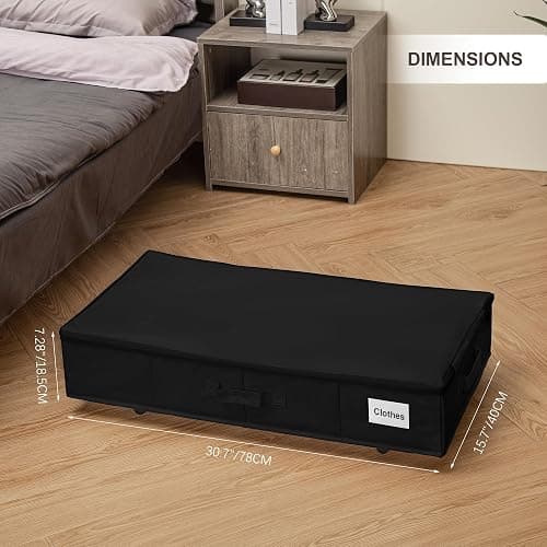 Vincona Under Bed Storage with Wheels, 2 Pack Under Bed Storage Containers with Label Holders for Clothes, Shoes and Blankets, Rolling Underbed Shoe Organizer with Cover, Black (30.71x15.7x7.28 in) thumbnail 3
