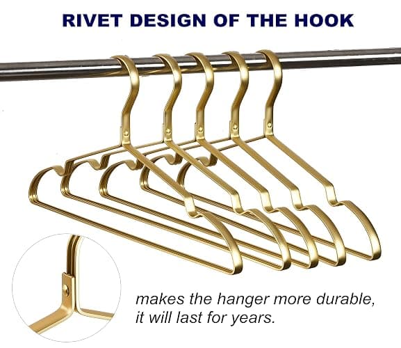Amber Home 20 Pack Premium Matte Gold Aluminum Coat Hangers, 16.5” Extra Smooth & Durable Metal Shirt Dress Hanger, Light & Sturdy Metal Rack for Jacket Trouser Pant Slack thumbnail 7