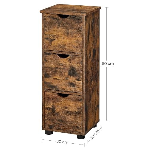 VASAGLE Bathroom Cabinet, Storage Cabinet, Tower with 3 Drawers, Cupboard, 3 Levels, Column, 30 x 30 x 80 cm, for Bathroom, Living Room, Bedroom, Kitchen, Rustic Brown BBK150X01 thumbnail 3