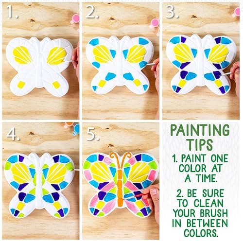 Creative Roots Mosaic Butterfly Stepping Stone Kit, Includes 7-Inch Ceramic Stepping Stone & 6 Vibrant Paints, Paint Your Own Stepping Stone, DIY Stepping Stone for Kids Ages 8+ White thumbnail 5