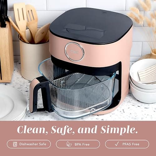 COOK WITH COLOR 1400W 5.5Qt Digital Kitchen Air Fryer with Glass Basket, 8 Presets Healthy Cooking Options, Bake, Fry, Reheat, 60-Min Timer, Adjustable Temperature Control 175°F–400°F, Blush thumbnail 7