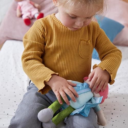 HABA Snug Up Philine - 10" Soft Doll with Embroidered Face, Pink Pigtail and Removable Blue Dress - Machine Washable - Perfect First Doll and Stuffed Cuddle Companion for 18 Months and Up thumbnail 7