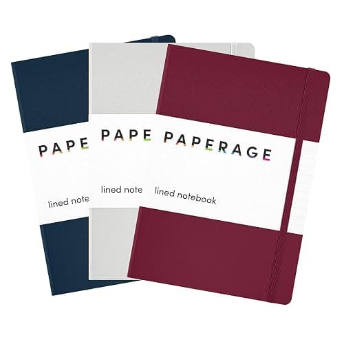 PAPERAGE Lined Journal Notebook, 3 Pack, (Burgundy, Light Grey, Navy), 160 Pages, Medium 5.6 in x 8 in - 100 GSM Thick Paper – Hardcover Journaling Notebook for Work, School & Note Taking - Image 1
