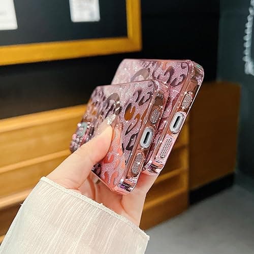 ZONRW for iPhone 12 Case Magnetic,Soft Cute Luxury Leopard Cheetah Pattern Plating Glitter Bling Phone Case Compatible with MagSafe Clear Shockproof Back Cover for Women Girl 6.1"-Pink thumbnail 6