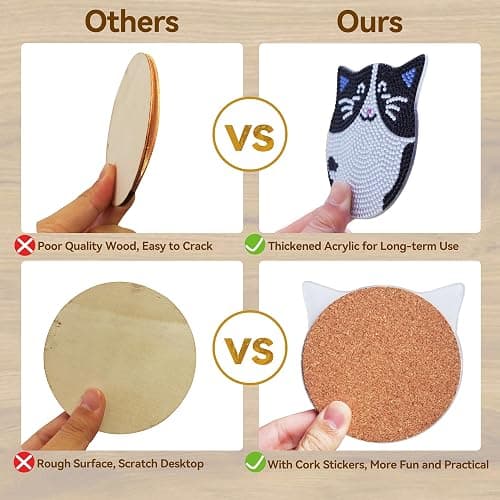 Vcekract Diamond Painting Coasters Kits, 6 Pcs Cat Diamond Art Coasters with Holder, Crafts Kits for DIY Coasters, Diamond Art Kits for Adults thumbnail 3