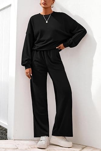 PRETTYGARDEN Women 2 Piece Outfits 2025 Fall Sweatsuits Crewneck Sweatshirt Wide Leg Sweatpants Lounge Sets Tracksuit thumbnail 6