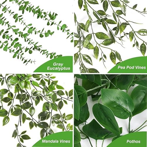 Artificial Hanging Plants 3Pcs Potted Greenery Decor - Grey Eucalyptus Mandala Snow Pea Vine in Pot Plants for Office Farmhouse Home Indoor Outdoor Decor thumbnail 4