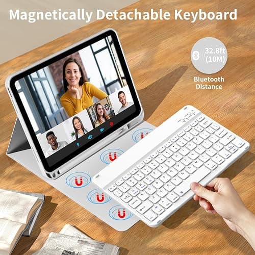 kenke for iPad 11/10th Gen Case with Keyboard 11/10.9 inch 2025 A16/2022, Detachable Wireless Bluetooth Keyboard Case Thin & Light with Built-in Left Side Pencil Holder, White Square Keycaps (Gray) thumbnail 3