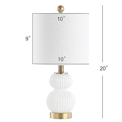 JONATHAN Y 20" White/Brass Gold Ribbed Gourd Glass Table Lamp, Modern Bedside Lamp for Bedroom Living Room, White Linen Drum Shade, LED Bulb Included JYL1099A thumbnail 3