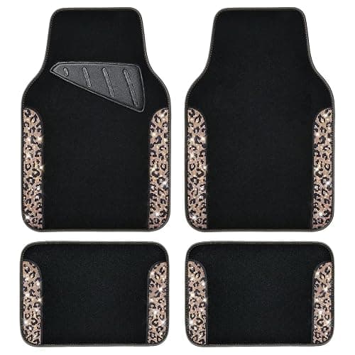 CAR PASS Bling Diamond Car Floor Mats, Shining Rhinestone Carpet Sparkly Glitter Crystal with Anti-Slip PVC Heel Pad Waterproof Universal Fit Automotive SUV,Sedan,Van,Cute Girl Women,4pcs Gold Leopard - Image 1