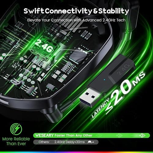 WESEARY Wireless Gaming Headsets for PC, PS5, PS4, Switch, Mac, 2.4GHz Wireless Gaming Headphone with ENC Noise Canceling Microphone, Bluetooth 5.4, Cool Lighting, 50H Battery, 50mm Drivers thumbnail 4