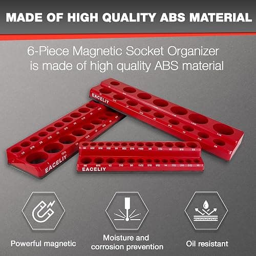 EACELIY 6-Piece Magnetic Socket Organizer Set, 1/2", 1/4" and 3/8" SAE & Metric Deep & Shallow Socket Holder Kit, holds 141 stanard Sockets, attaches to steel box/tool cart (sockets not included) thumbnail 4