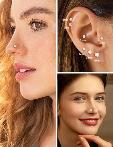 YADOCA 20G/18G/16G Threadless Nose Studs for Women Hypoallergenic Surgical Steel Flat Back Stud Earrings 14K Gold Plated Push in Nose Rings Studs CZ Lip Labret Cartilage Helix Tragus Piercing Jewelry thumbnail 7