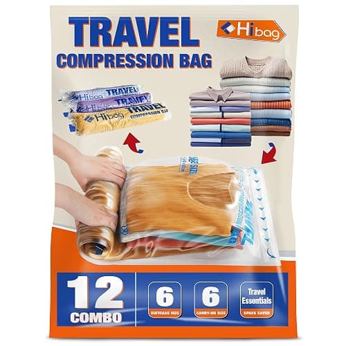 12 Compression Bags for Travel Essentials, Vacuum Packing Space Saver Bags for Cruise Accessories (12-Travel) - Image 1
