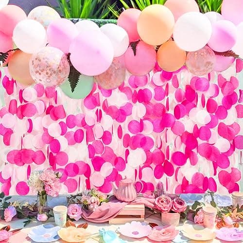 205Ft Hot Pink Party Decorations Big Circle Dots Backdrop Garland Rose Pink Tissue Paper Polka Dots Hanging Curtain Streamer for Birthday Bachelorette Engagement Wedding Bridal Shower Party Supplies thumbnail 5