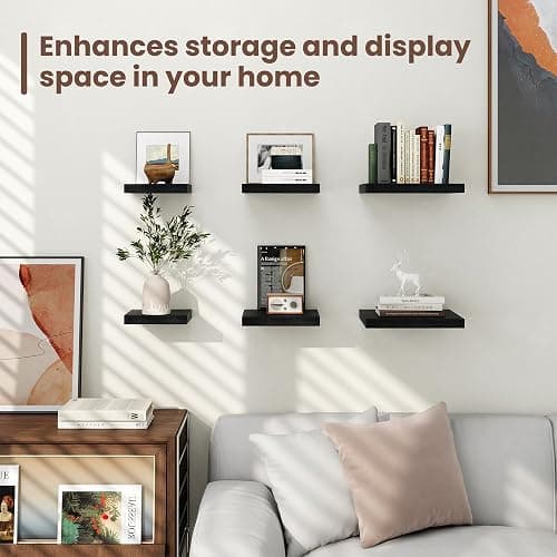 Fun Memories Floating Shelves for Wall - 12 Inch Square Shelves with Invisible Brackets, Black Small Wall Shelf for Living Room, Bathroom, Bedroom, and Kitchen Decor，Set of 4 thumbnail 7
