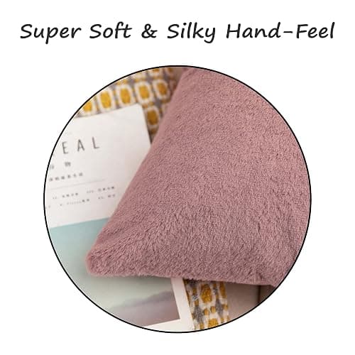 Home Brilliant Pillow Covers 12x20 Decorative Mauve Throw Pillow Cover Super Soft Faux Fur Oblong Pillow Cases for Women Girls Kids, Set of 2, 12 x 20 inch, 30 x 50 cm, Dusty Pink thumbnail 4