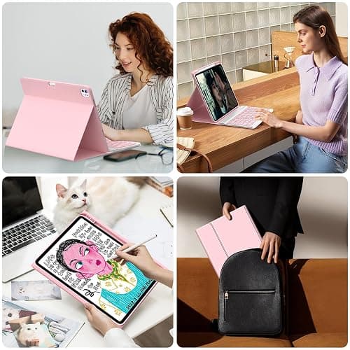 FUWANG Keyboard Case for iPad Pro 13 inch (M5/M4) 2025/2024, Magnetic Detachable Colorful Keys for iPad Pro 13 inch Case with Keyboard, Folio Case for iPad pro 13'' M5/M4 with Pencil Holder - Pink thumbnail 8