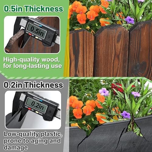 Rustic Pine Wood Landscape Edging - 11.8ft L x 8in H Garden Fence Border, Easy to Install Sturdy Wooden Planter Fencing for Yard Flower Bed Lawns Pathway Tree thumbnail 4