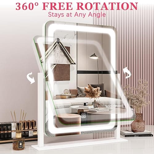 ROLOVE Vanity Mirror with Lights, 12.6"x15" LED Makeup Mirror with Lights, Smart Touch Control 3 Color Dimmable, Lighted Desk Mirror for Bedroom, Light Up Mirror thumbnail 5