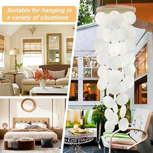 Wind Chimes for Outside - Handcrafted White Capiz Shells Windchime Coastal Style Decor for Indoor/Outdoors, Garden Decor, Great for Women, Wind Chimes Lovers and More thumbnail 4