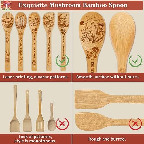 Mushroom Kitchen Decor Bamboo Wooden Spoons With Utensil Holder-Mushroom Kitchen Accessories for Cooking-Home Decorations Gifts for Women-Housewarming,Birthday,Easter,Mothers Day Gift（6PCS） thumbnail 3