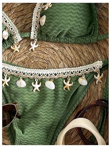 Verdusa Women's 2 Piece Sexy Halter Triangle Bikinis Thong Tie Boho Seashell Bikini Sets Swimsuits Swim Bathing Suit thumbnail 5